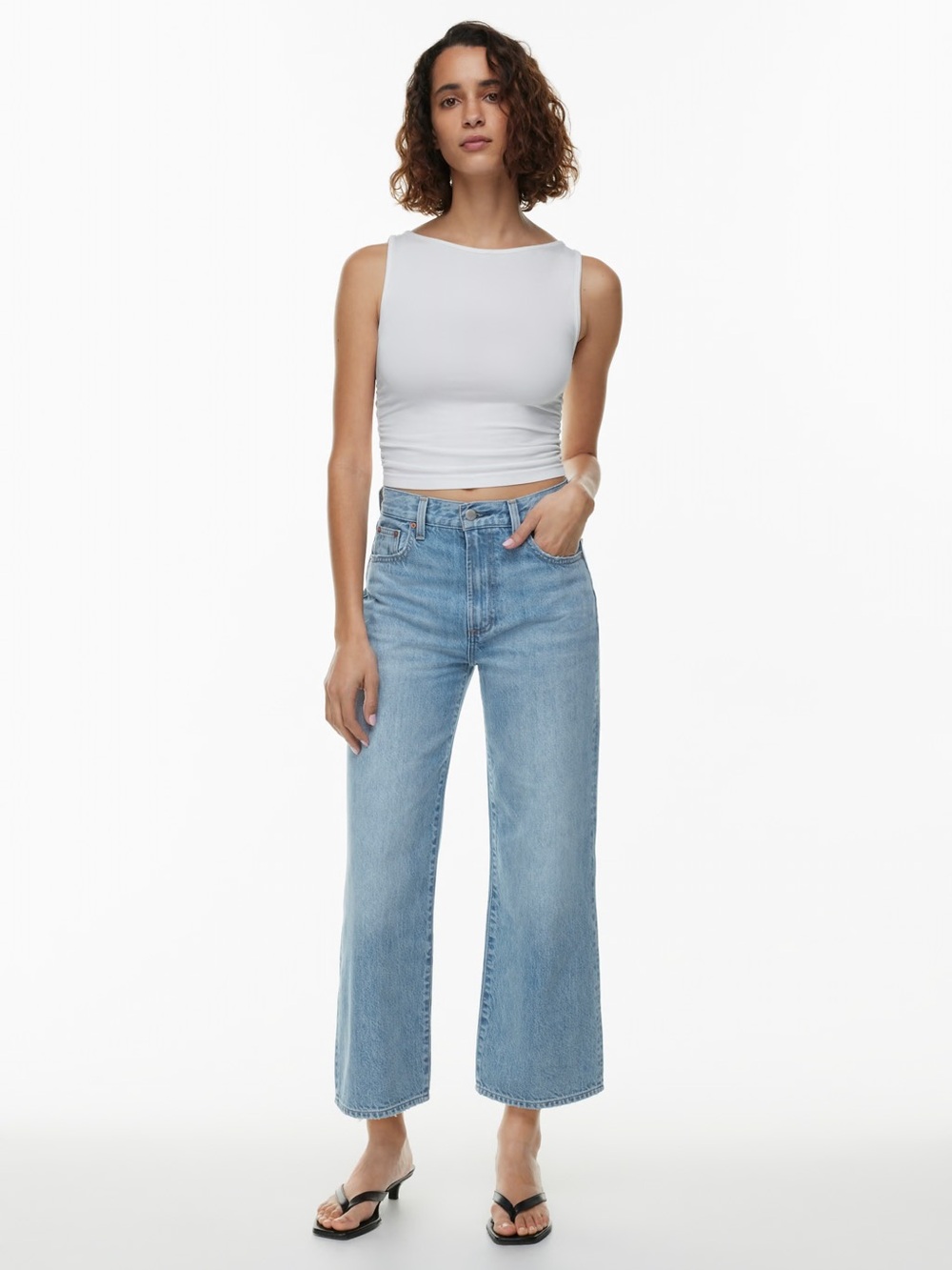 Aritzia Denim Forum Light Blue Wide Leg Cropped Jeans